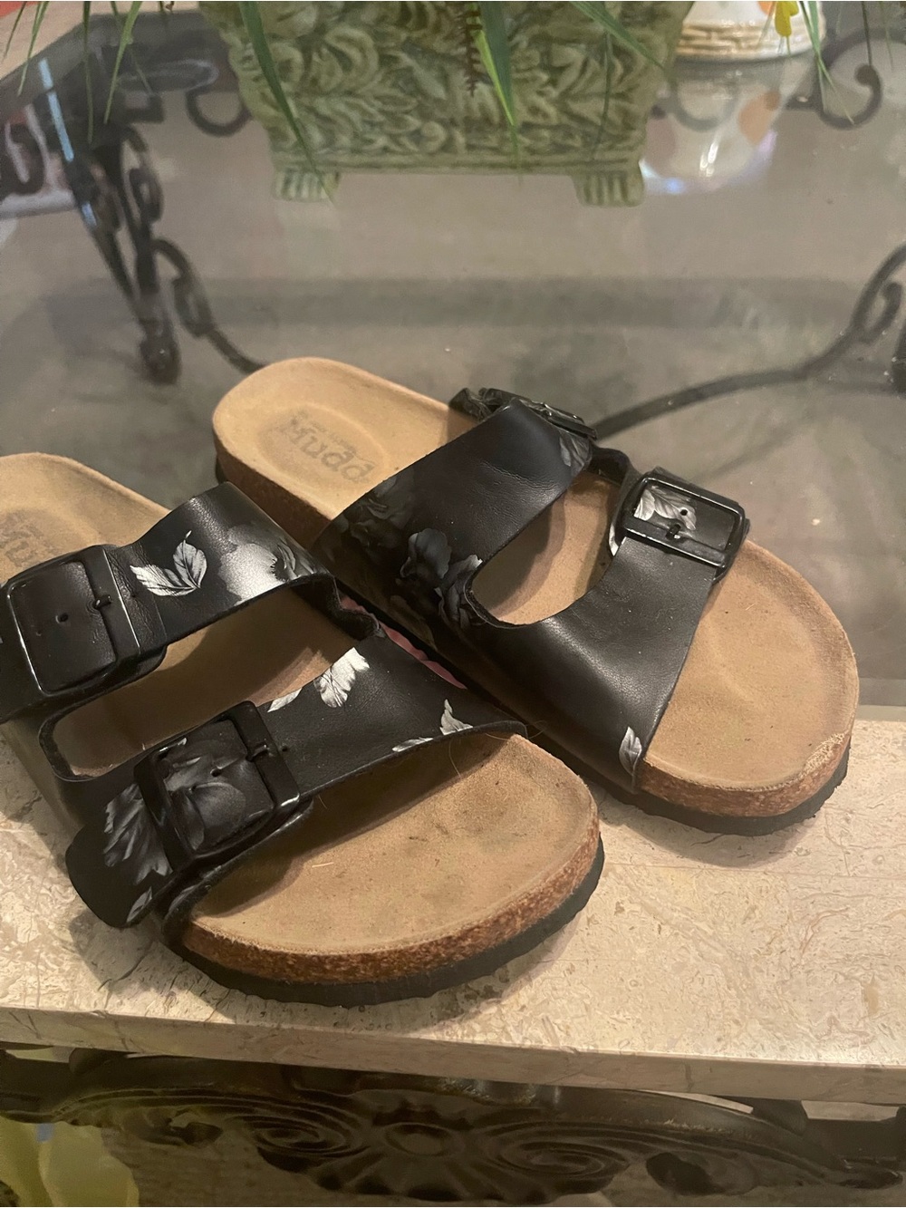 Mudd Black Floral Double-Buckle Slide Sandals - Women